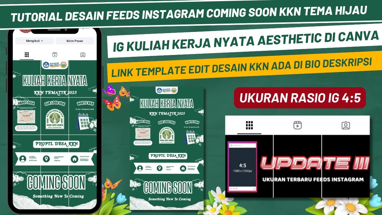 UKURAN TERBARU FEEDS IG !!! TUTORIAL DESAIN FEEDS INSTAGRAM COMING SOON KKN RASIO 4:5 DI CANVA FREE