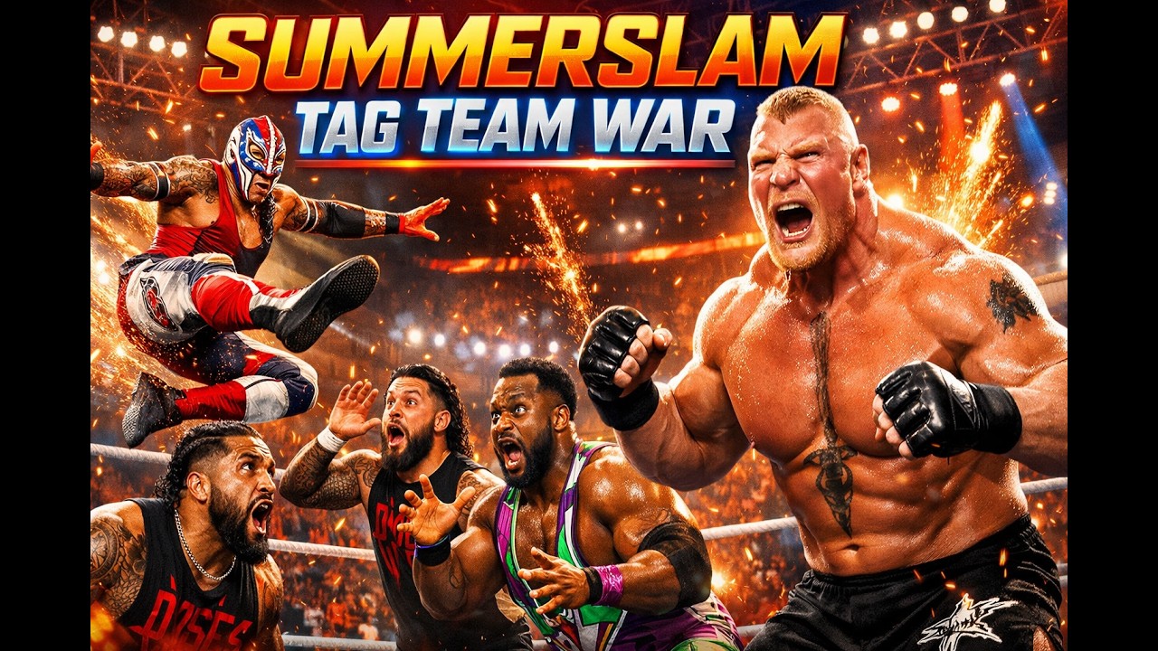 WWE SUMMERSLAM | TAG TEAM | REY MYSTERIO & BROCK LESNER VS THE USOS VS THE NEW DAY | PS5