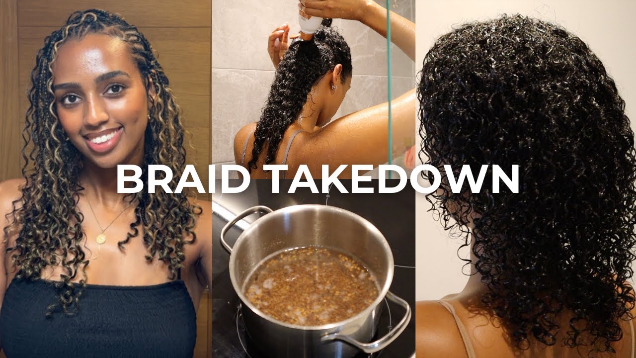 Knotless Braids Takedown + DIY Flaxseed Gel | 3c Curly Hair Wash Day Routine