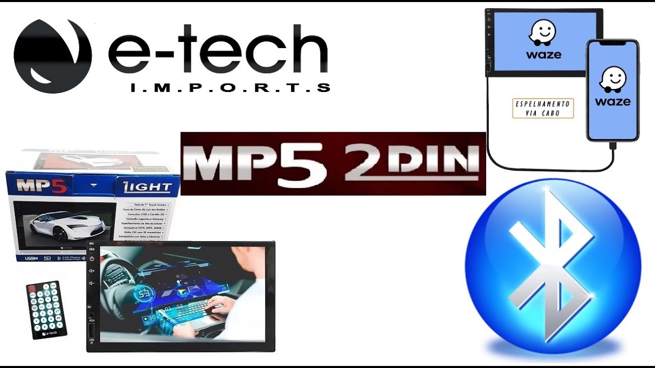 CENTRAL MULTIMÍDIA MP5 E-TECH LIGHT 2 DIN DE 7