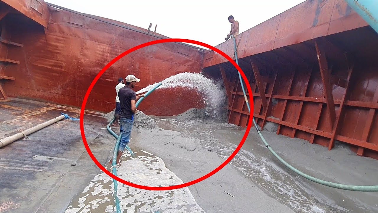 Unloading sand form ship barge unloading video unload sand from big barge ship 177