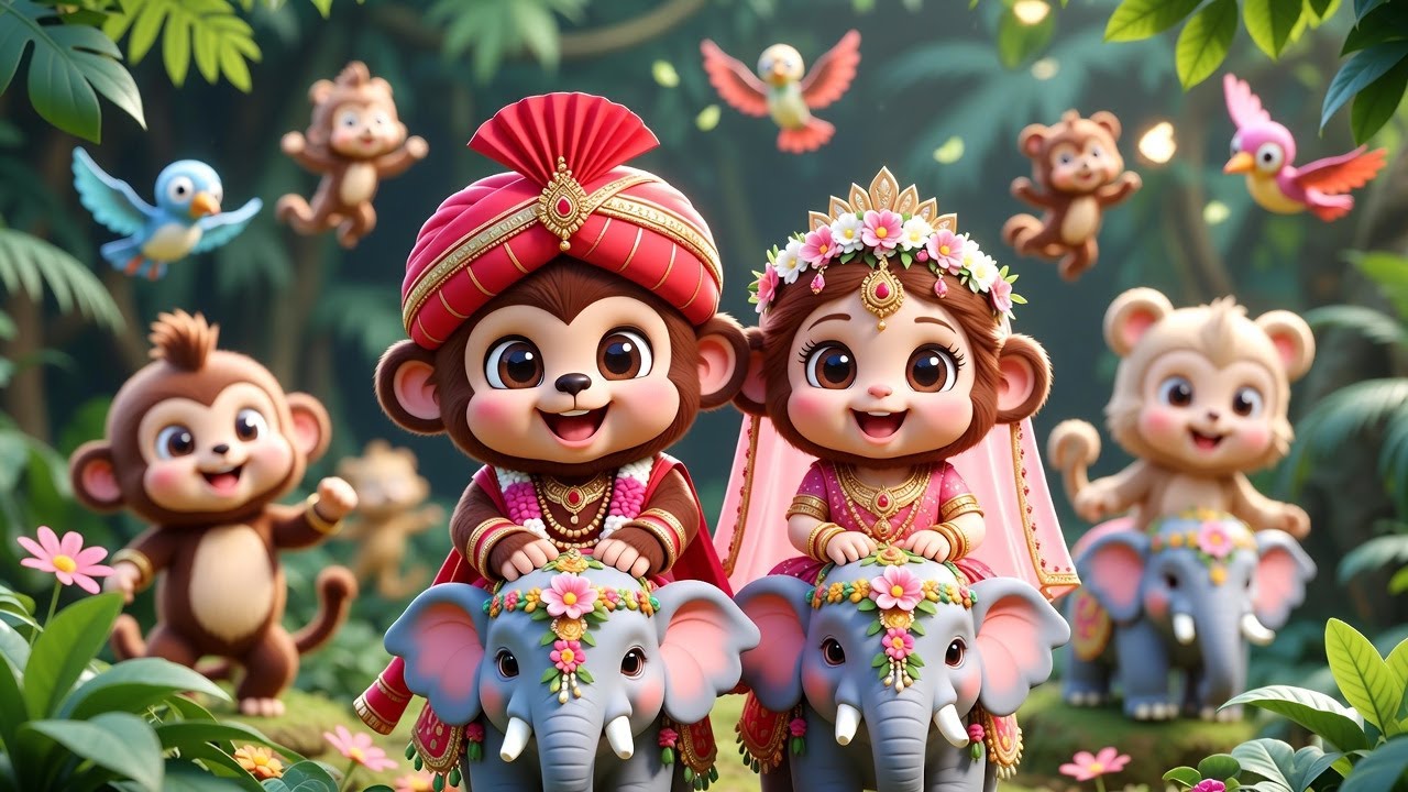 बंदर की निकली बारात 🐒🐘 | Funny Hindi Kids Rhyme | Hindi kids video 3D
