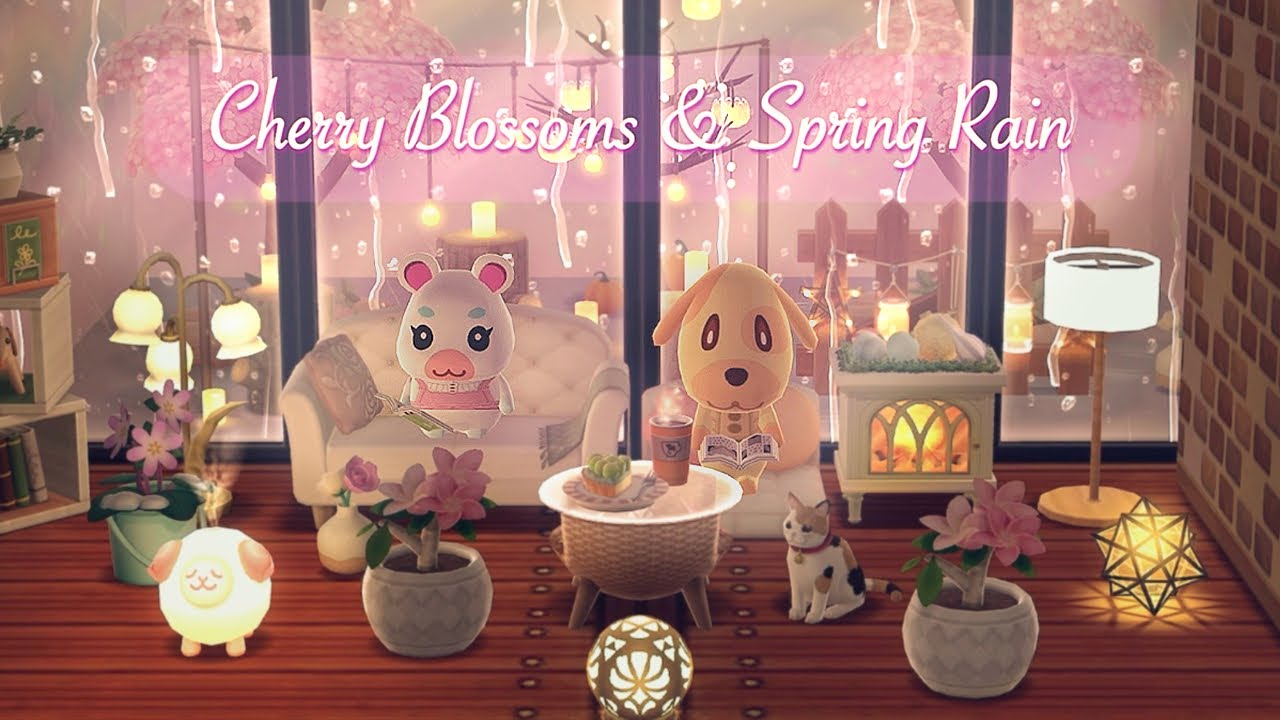 Rainy Animal Crossing Music 🌸🌧️ | Cherry Blossom Rain, Cozy Fireplace & Spring Lofi, Focus & Relax