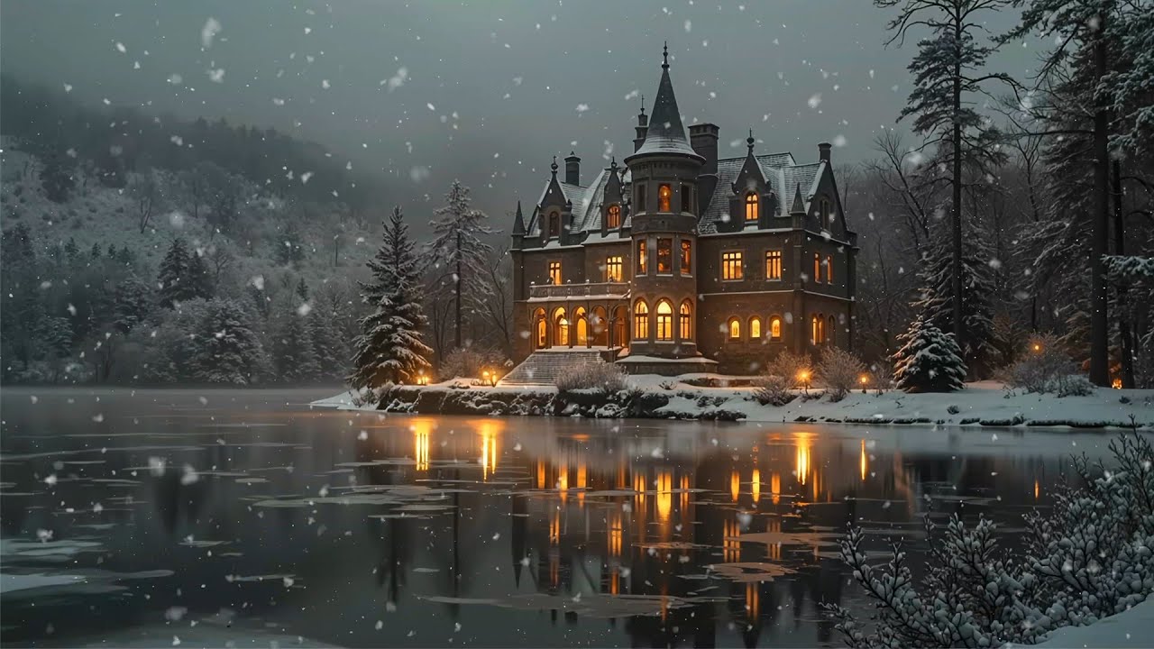 Snowy Night at the Lakeside Castle | Cozy Winter Ambience | Dark Academia Aesthetic