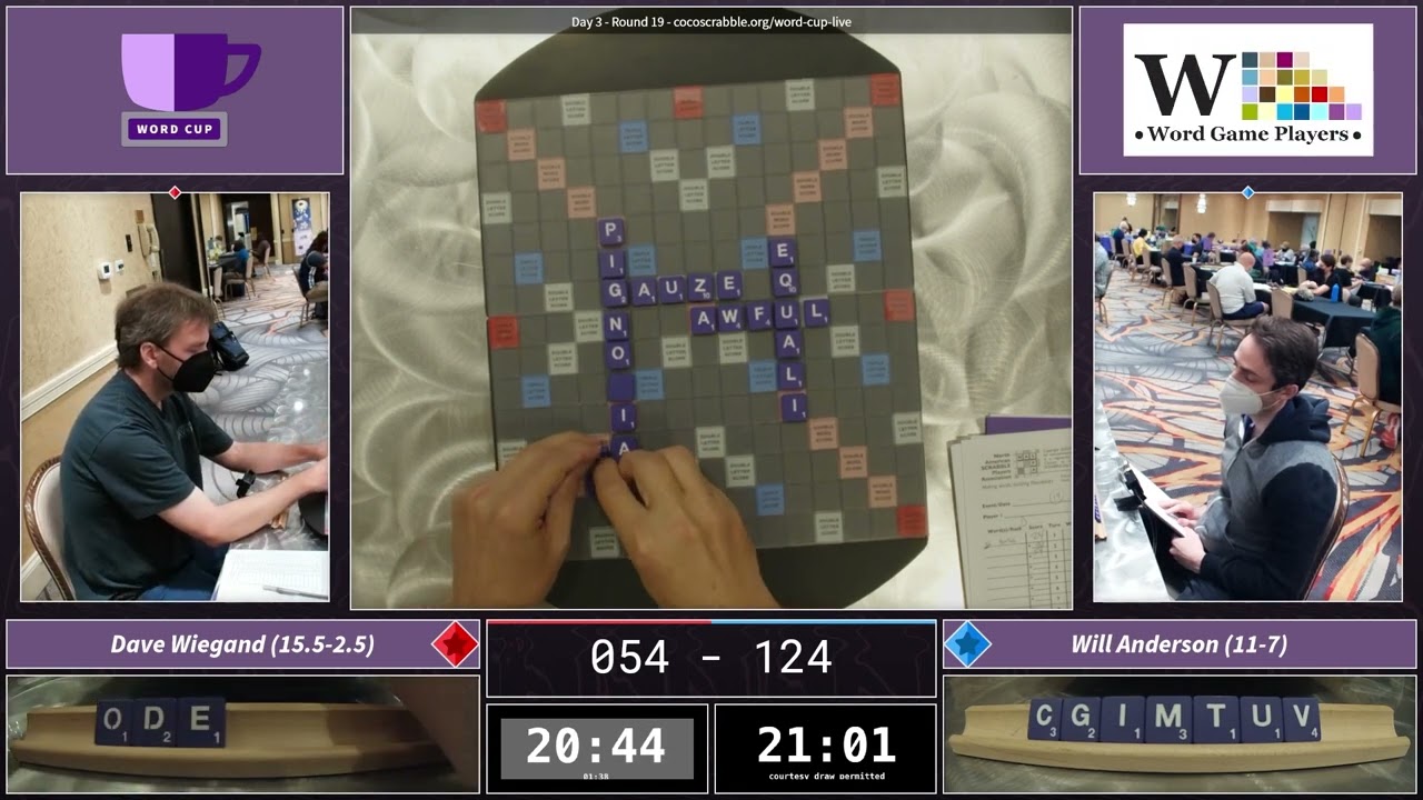 2022 Scrabble Word Cup, Round 19: Dave Wiegand vs. Will Anderson