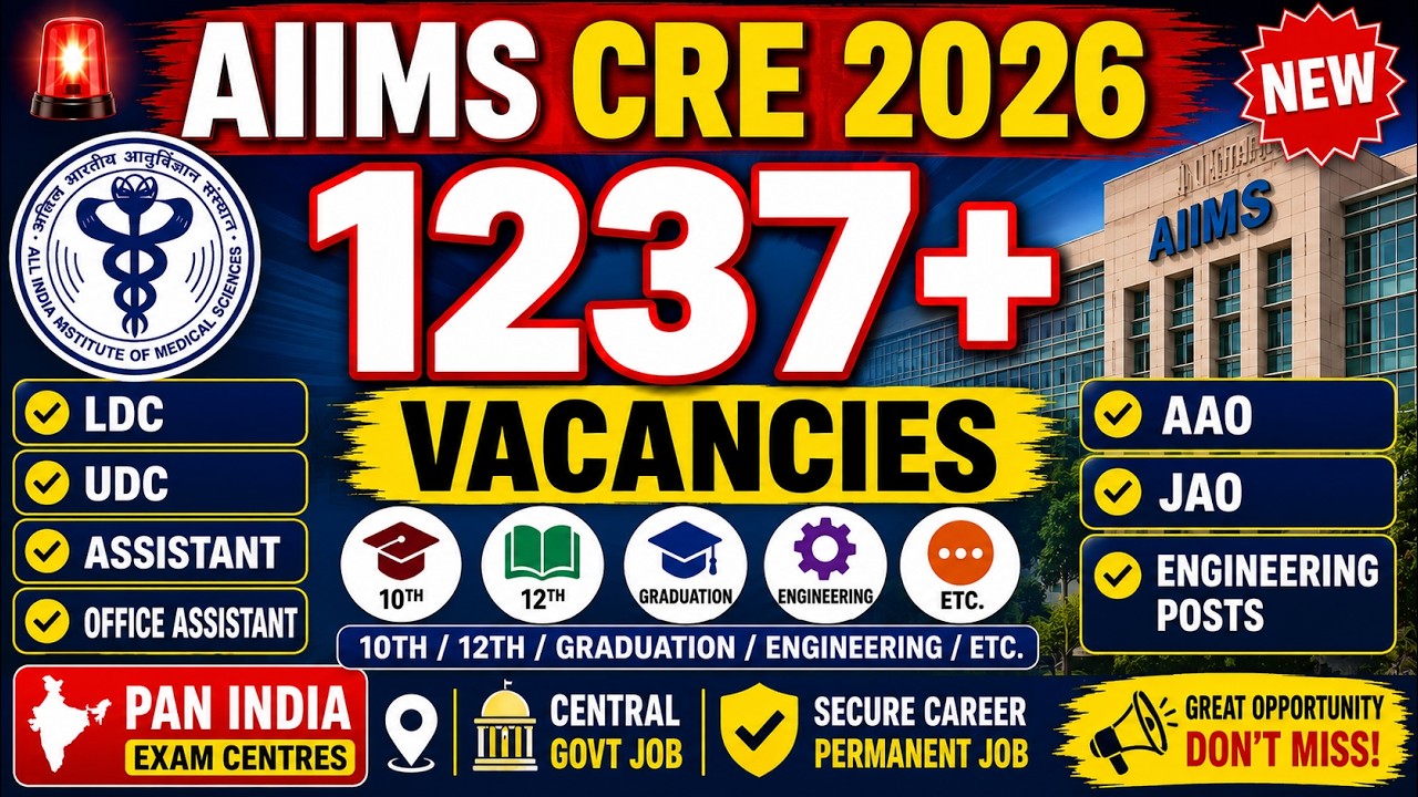 AIIMS CRE 2026 Recruitment 🔥 1100+ Vacancies | LDC UDC Assistant AAO JAO Engineering Posts