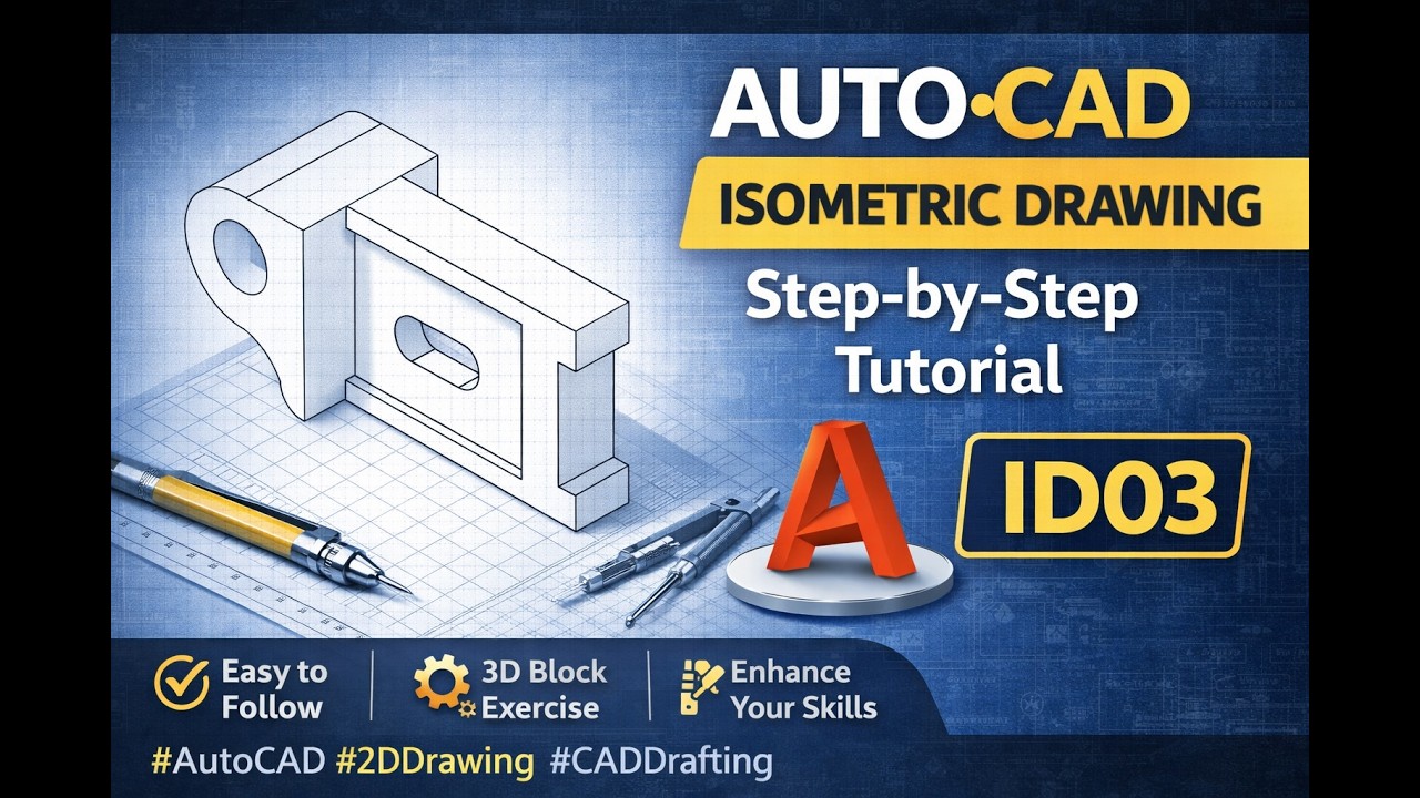 AutoCAD Isometric Drawing ID03 | Step-by-Step 3D Practice Tutorial for Beginners #autocad #cad #art