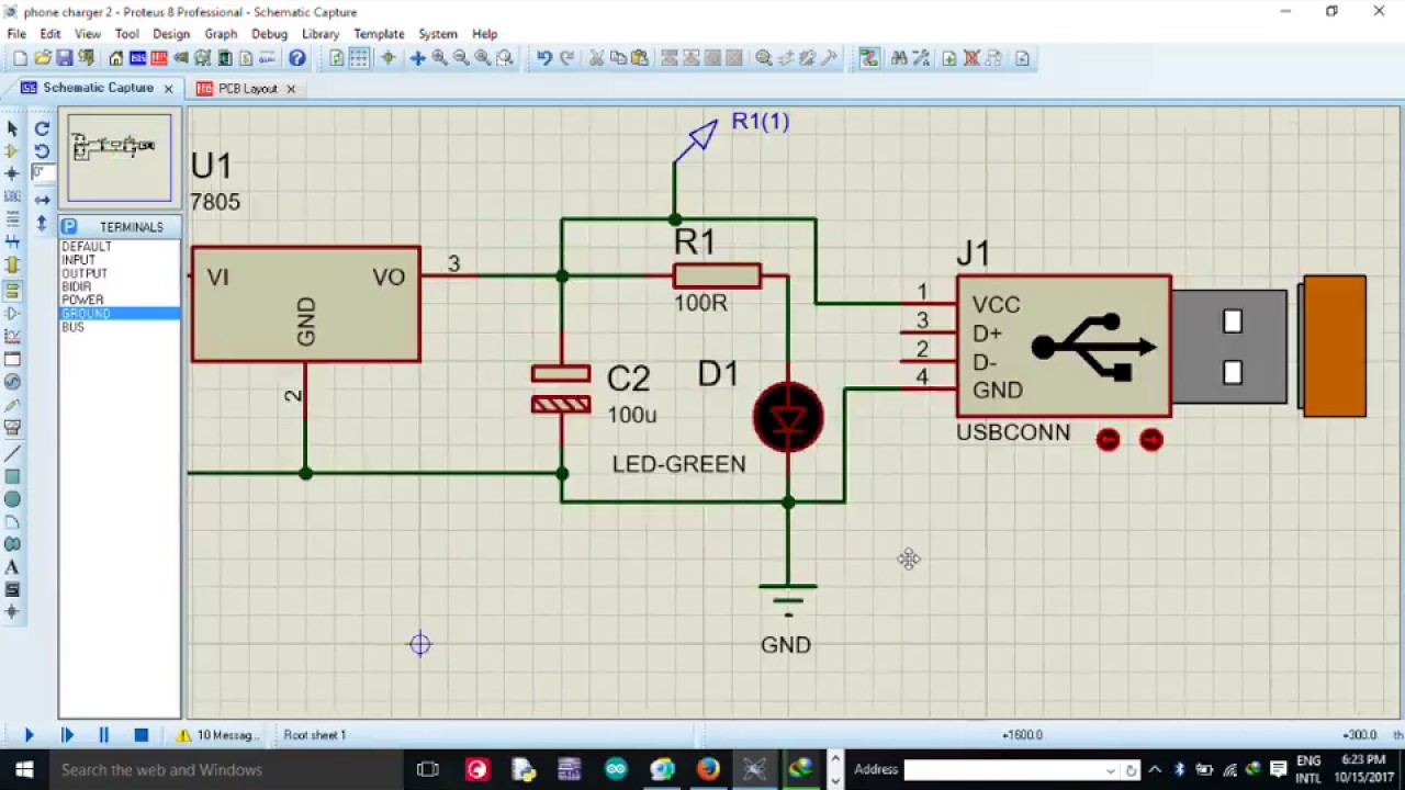 Proteus | Smartphone charger circuit simulation from AC source.
