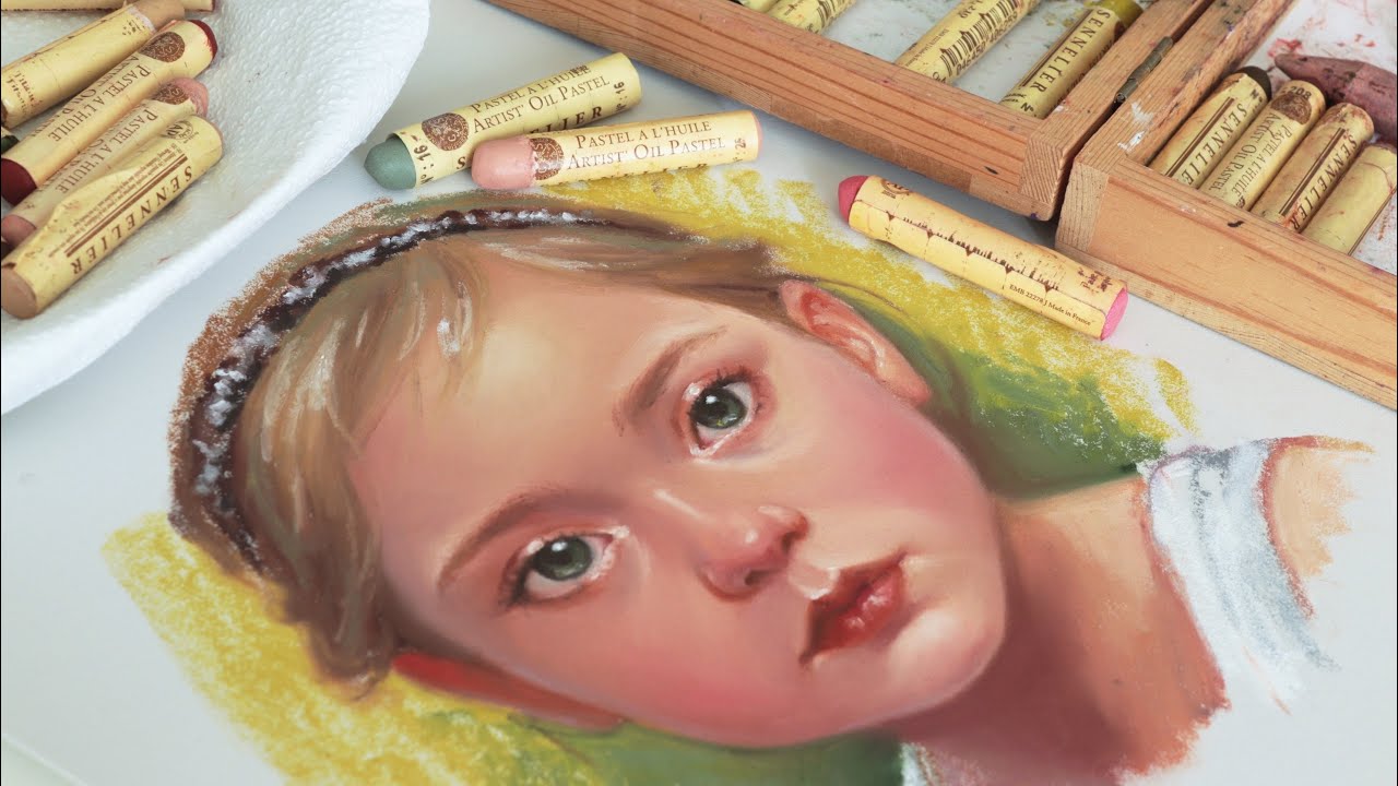 Oil pastel portrait painting using Sennelier oil sticks