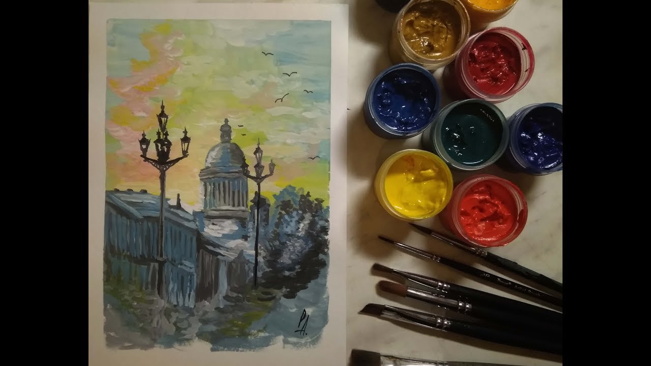 Белые ночи(гуашь)white night