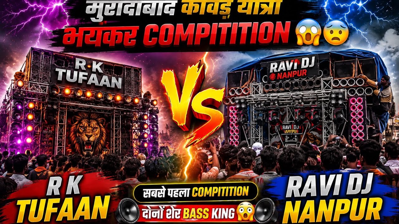 R K TUFAAN VS RAVI DJ NANPUR 😱🔥 Moradabad Kawad Yatra Mein Bhayankar Competition | Bass King 🔊
