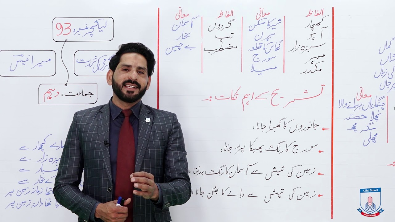 Class 10 - Urdu - Nazam - Lecture 93 nazam meidan e qarbala me garmi ki shiddat - Allied Schools