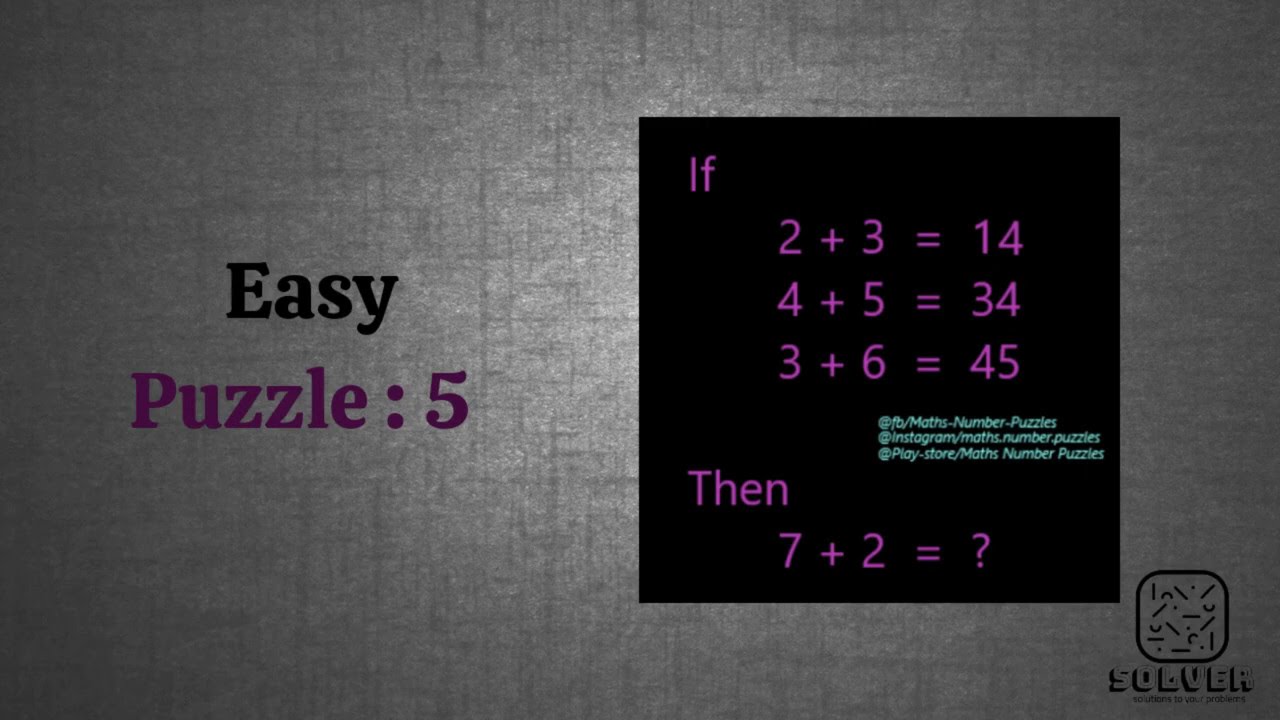 Easy Level - Puzzle 5 - Solutions - Math Number Puzzles - Puzzle Games - Solver by JT