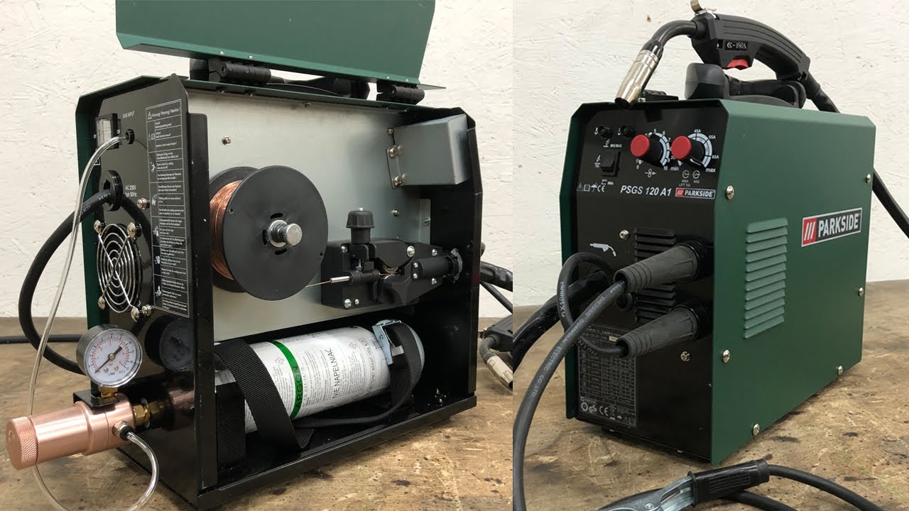 Parkside ® PSGS 120 A1, unboxing the MIG MAG welder incl. gas bottle for 145€, Parkside Schweißgerät