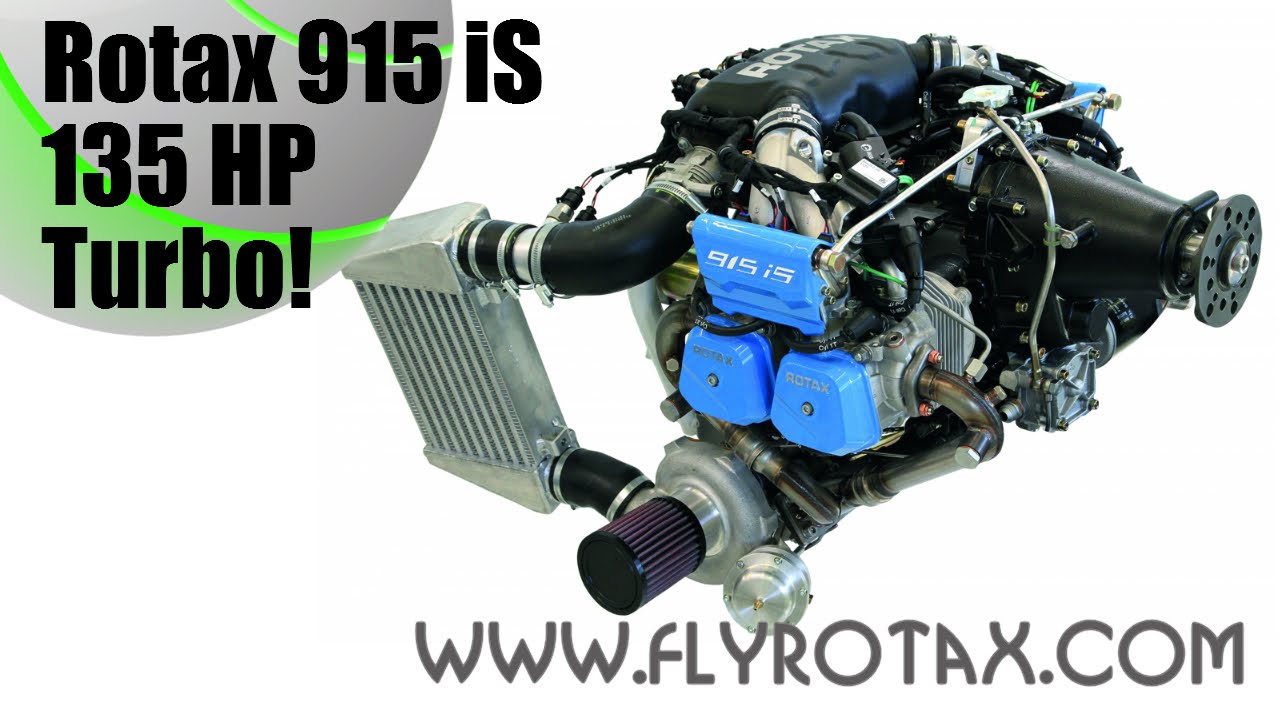 Rotax 915 iS, 135 HP, turbo-charged aircraft engine based on the Rotax 912 iS.