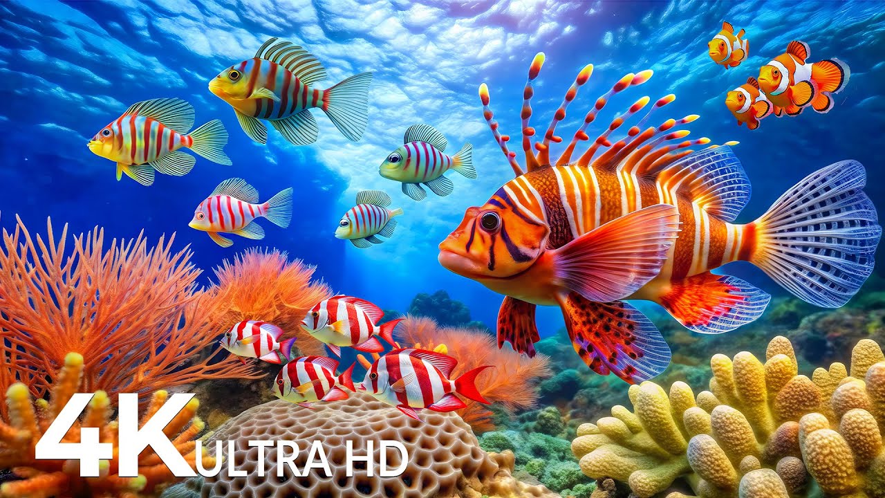 AQUARIUM 4K (ULTRA HD) - Beautiful Fish Swimming & Colorful Sea Life Video🐠 Peaceful Relaxing Music