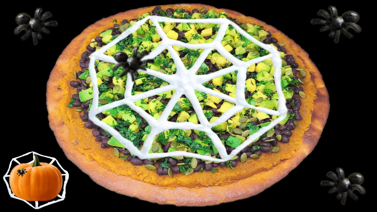 How to Make SPOOKY SPIDERWEB PIZZA (Tostadas Pizza with Butternut Squash, Black Beans, and Avocados)
