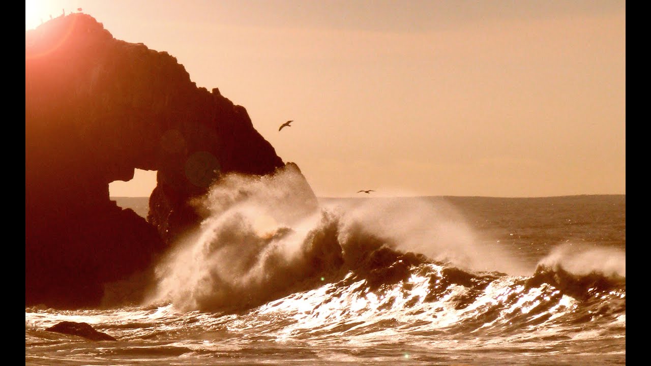 Relaxing Ocean Waves Crashing on Rocks - 1 hour- peaceful music, calming,