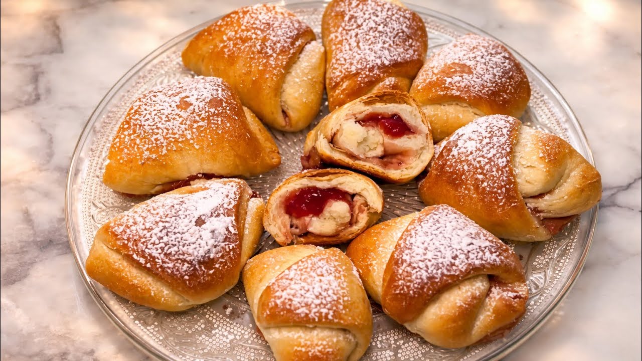 Νηστίσιμα Κρουασανάκια με Μαρμελάδα | Fasting Jam Croissants Easy Homemade Recipe Today.