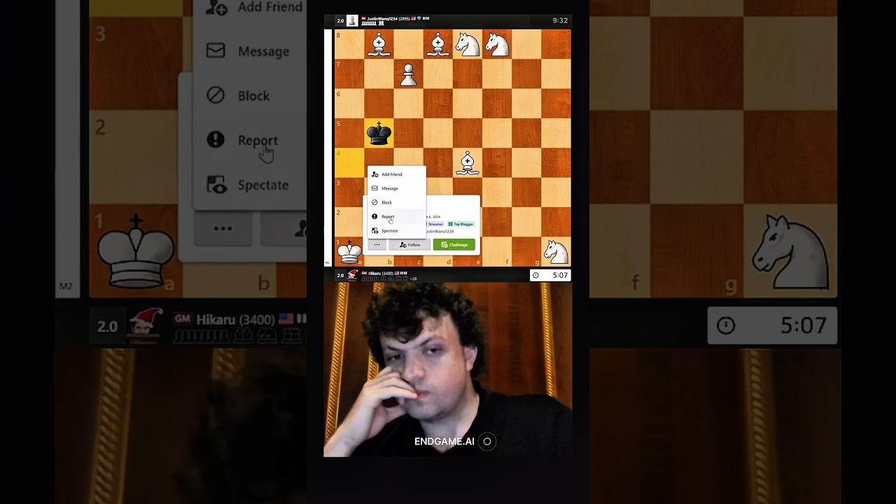 Hans reported to Hikaru id.#chess #hikarunakamura #magnuscarlsen #shorts