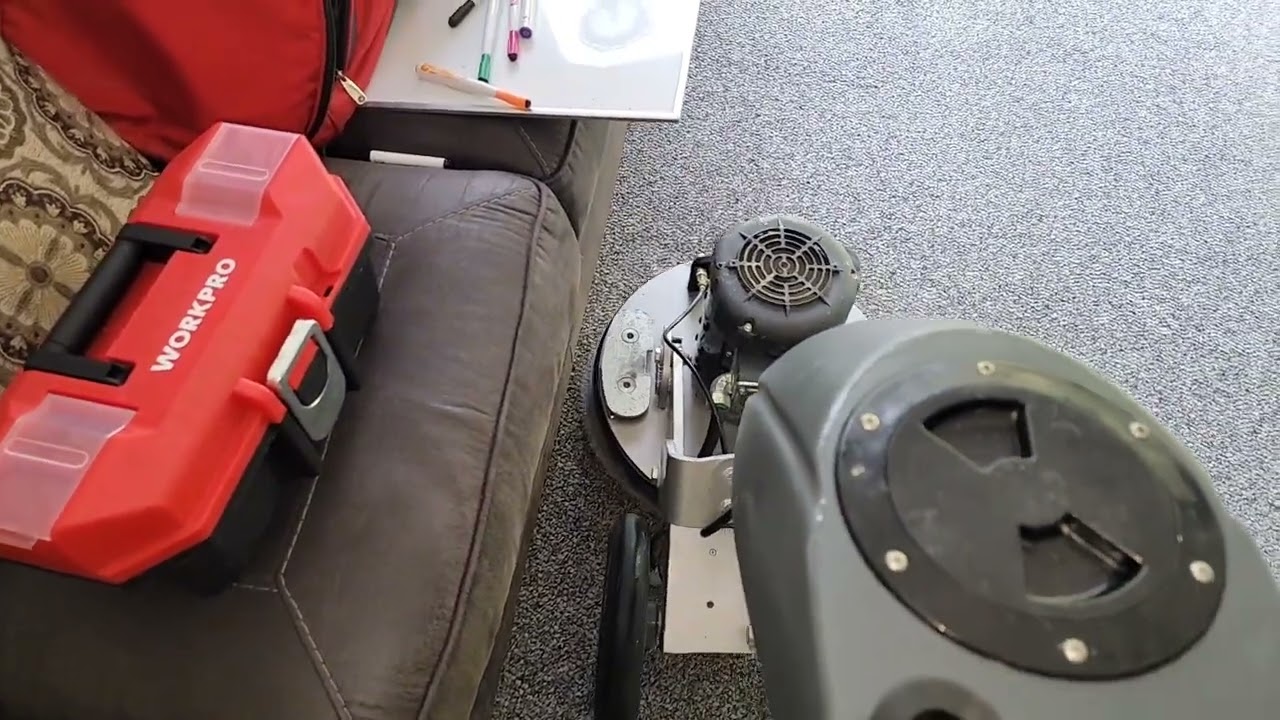 Commercial carpet cleaning using very low moisture method (VLM) .