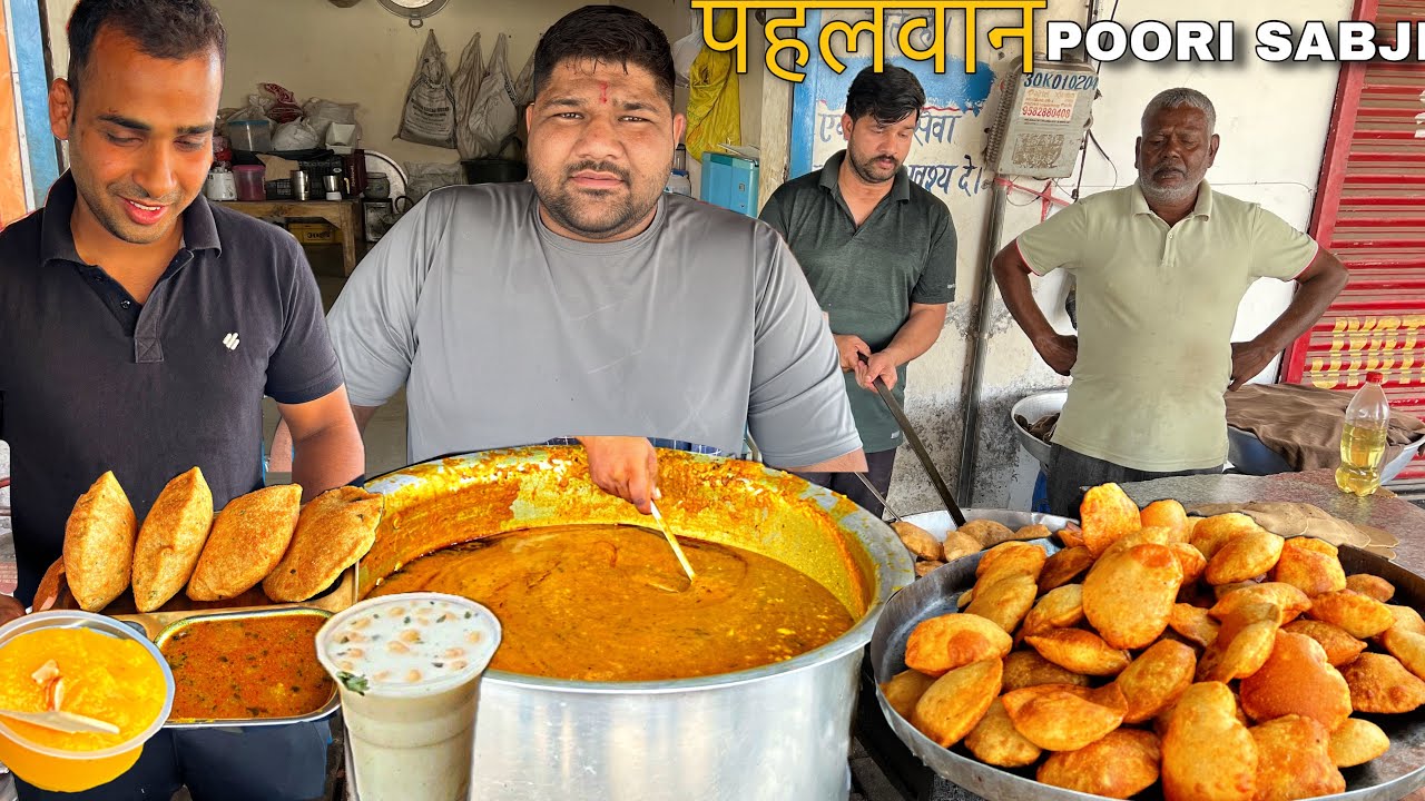 पहलवान Poori Sabji Lassi । भंडारे का swad Bedmi और हलवा । only 40/-₹ । Faridabad Street food India