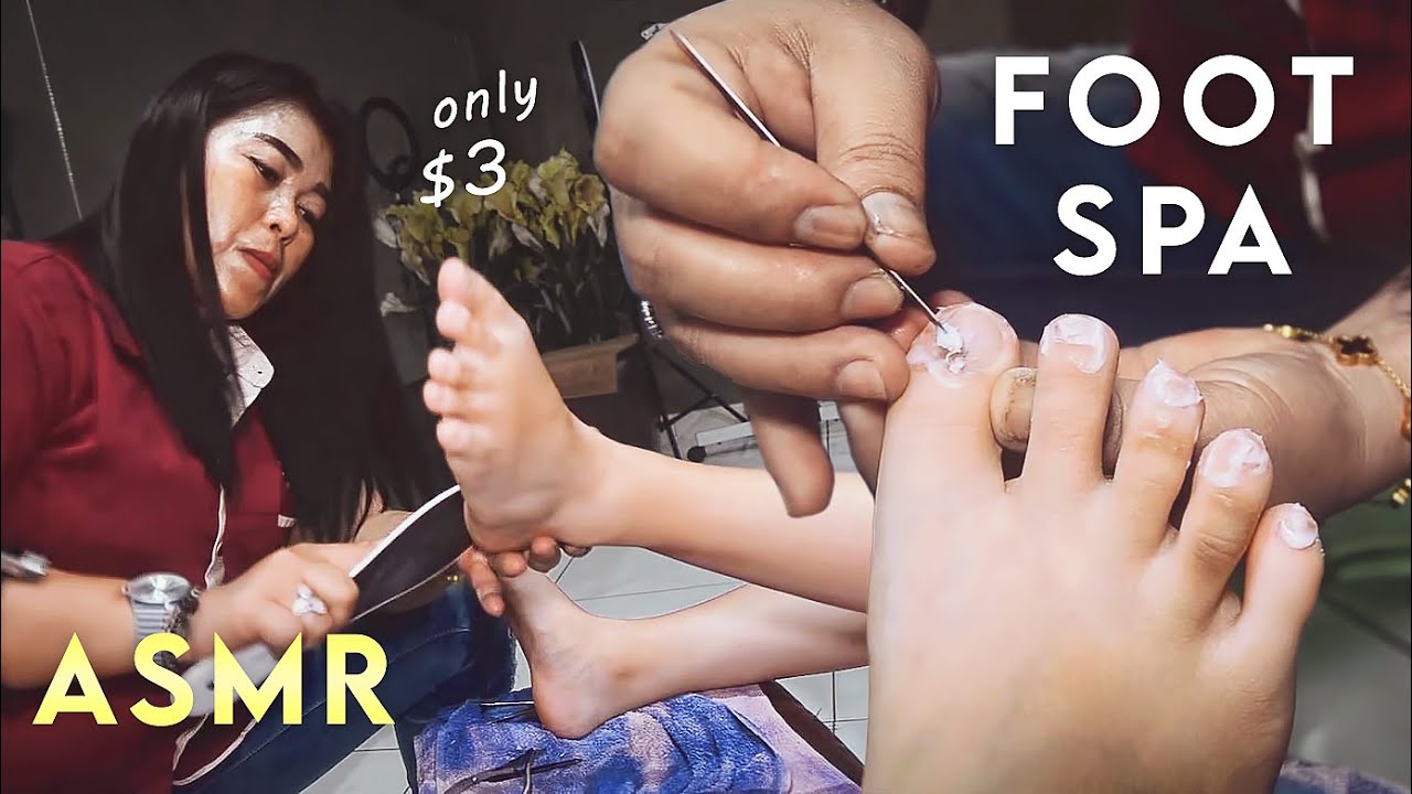 ASMR Pedicure | Cheap Foot Spa & Nail Trimming for Relaxation