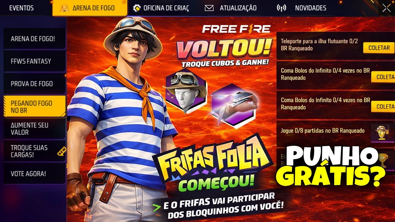 FINALMENTE! TODOS VÃO PEGAR ESSE PUNHO? ESCOLHA A SUA SKIN, CAÇA AO TESOURO E MAIS - FREE FIRE
