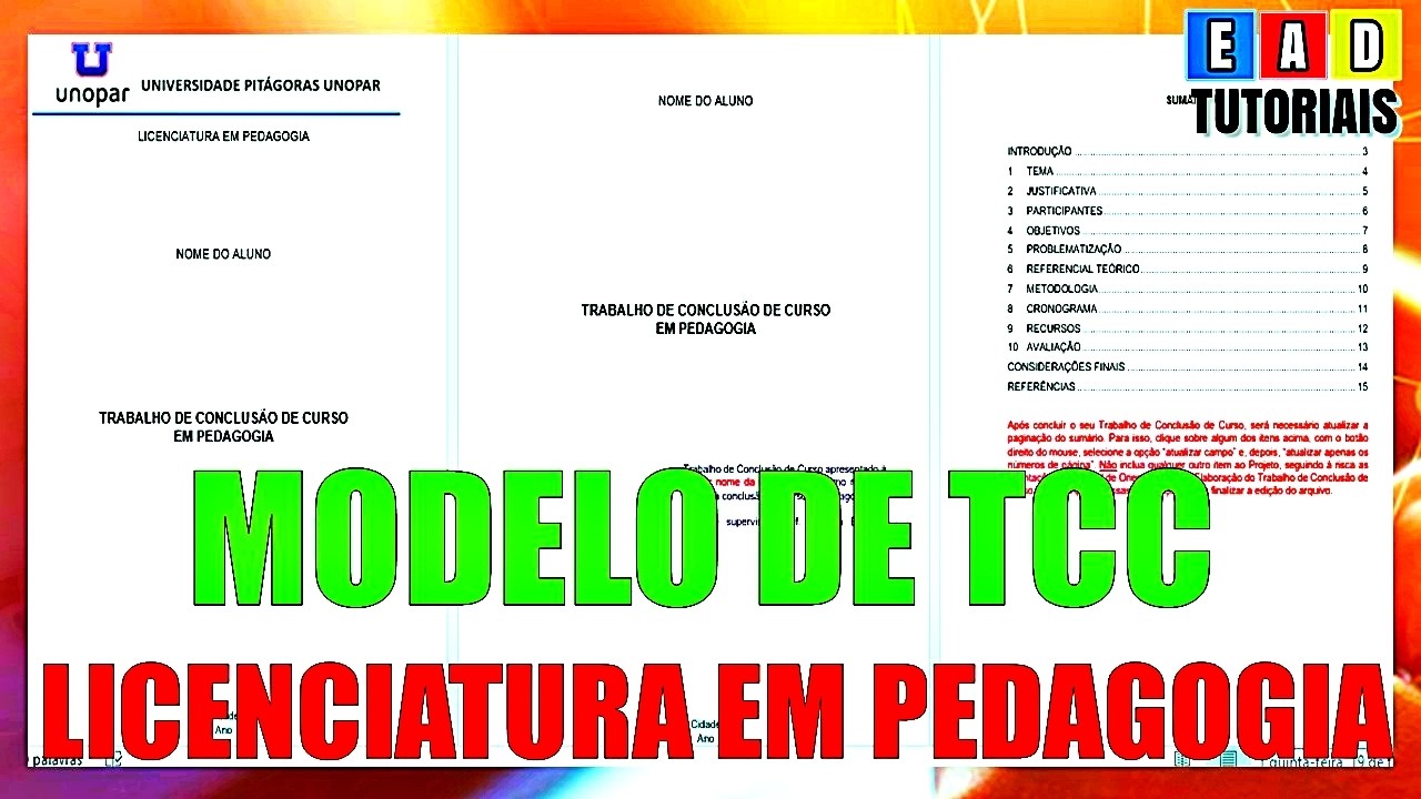MODELO DE TCC LICENCIATURA EM PEDAGOGIA PASSO A PASSO ESTRUTURA COMPLETA PRONTO PARA USAR