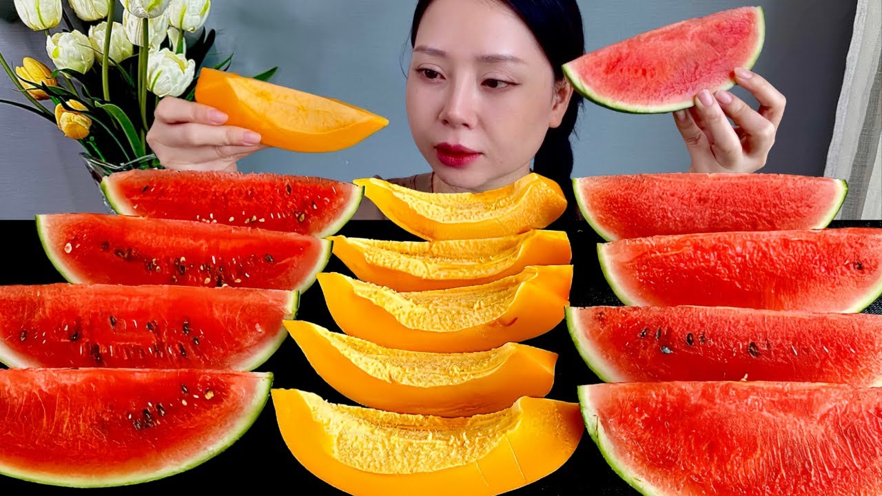 ASMR MUKBANG WATERMELON DESSERT & SWEET PAPAYA  |  EATING SOUNDS