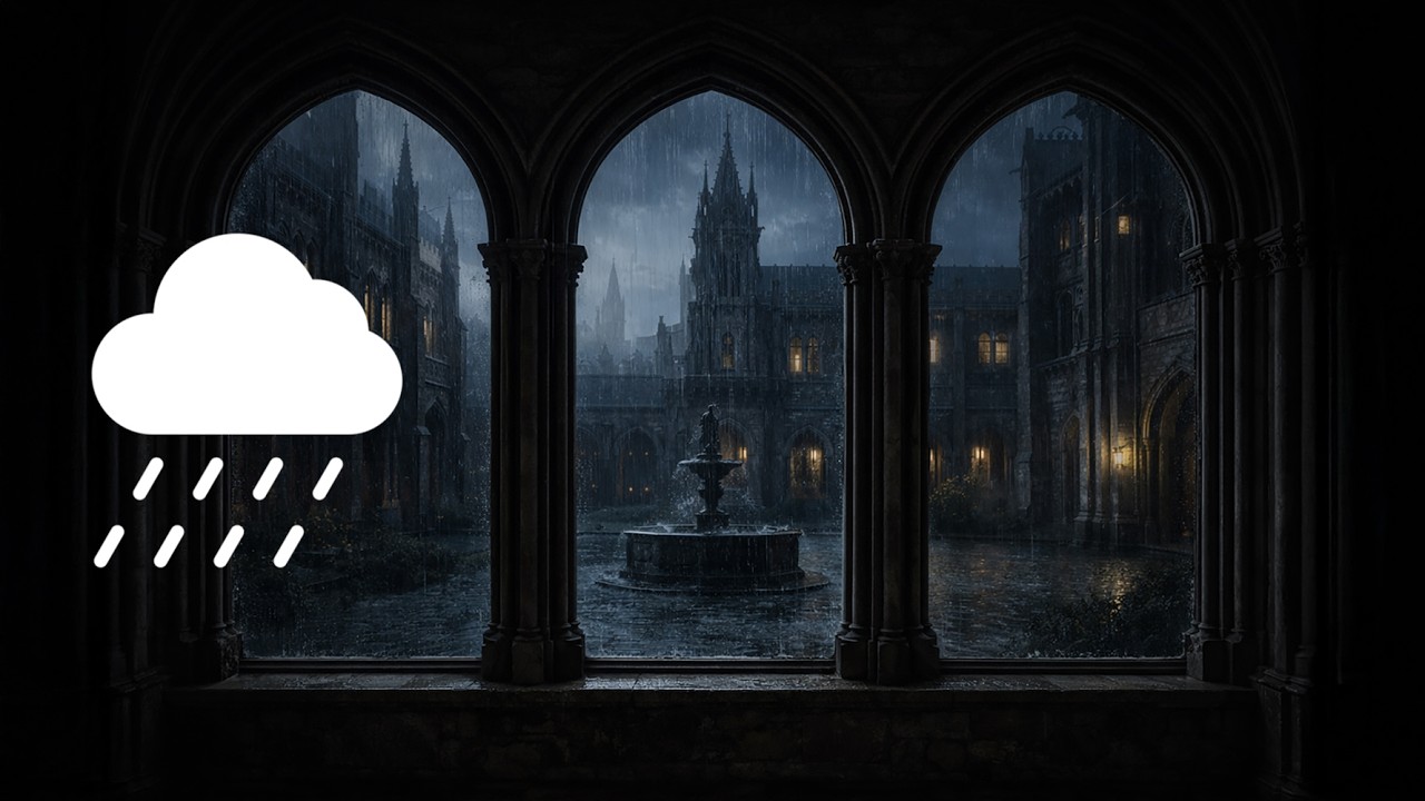 Rain Sounds 10 Hours 🌧 Gothic Castle Courtyard and Towers at Night for Sleep