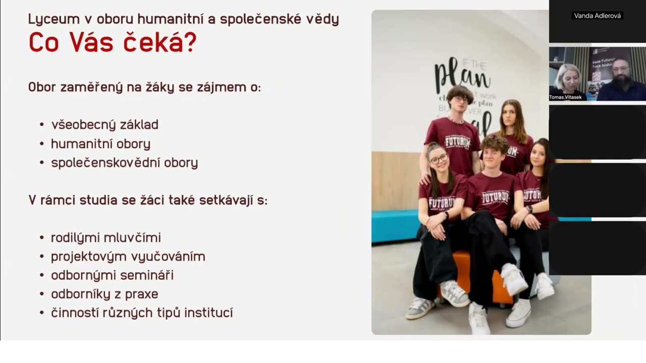Webinář: Lyceum v oboru humanitních a společenských věd na Střední škole Futurum