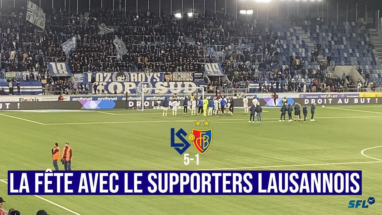LS 5-1 FC Bâle : Les joueurs lausannois célèbrent la victoire avec les supporters