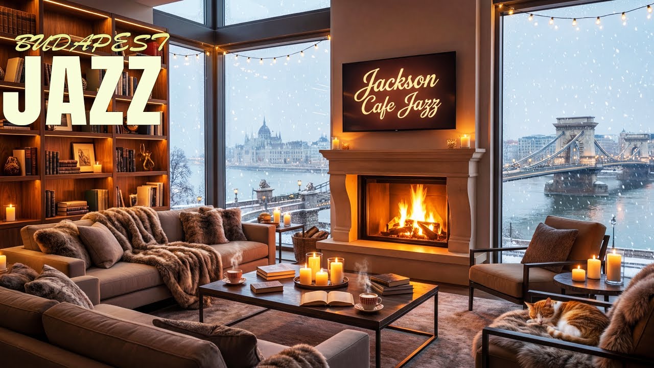 Budapest Cozy Winter Roof Café Jazz ❄️ ☕ Peaceful Jazz Piano & Warm Fireplace Ambience
