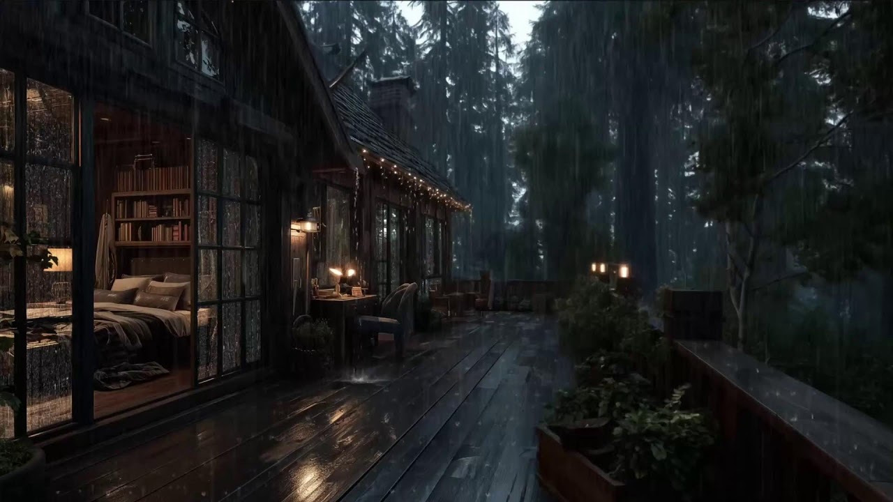 Night Rain & Soft Jazz Piano in a Cabin | Relax, Study, Unwind Vol 1