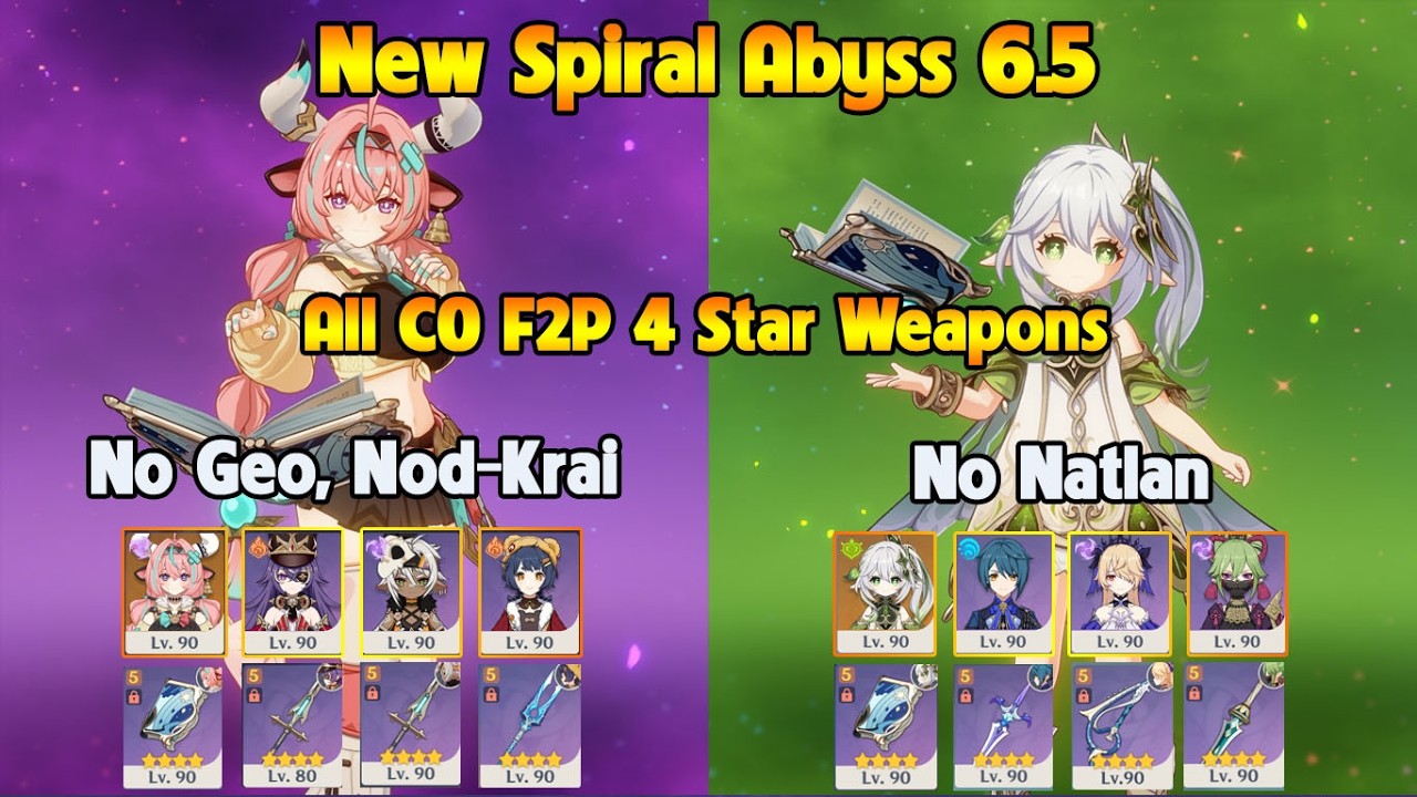 NEW SPIRAL ABYSS 6.5 C0 Varesa - C0 Nahida F2P 4 Star Weapons Without Geo, Nod-Krai