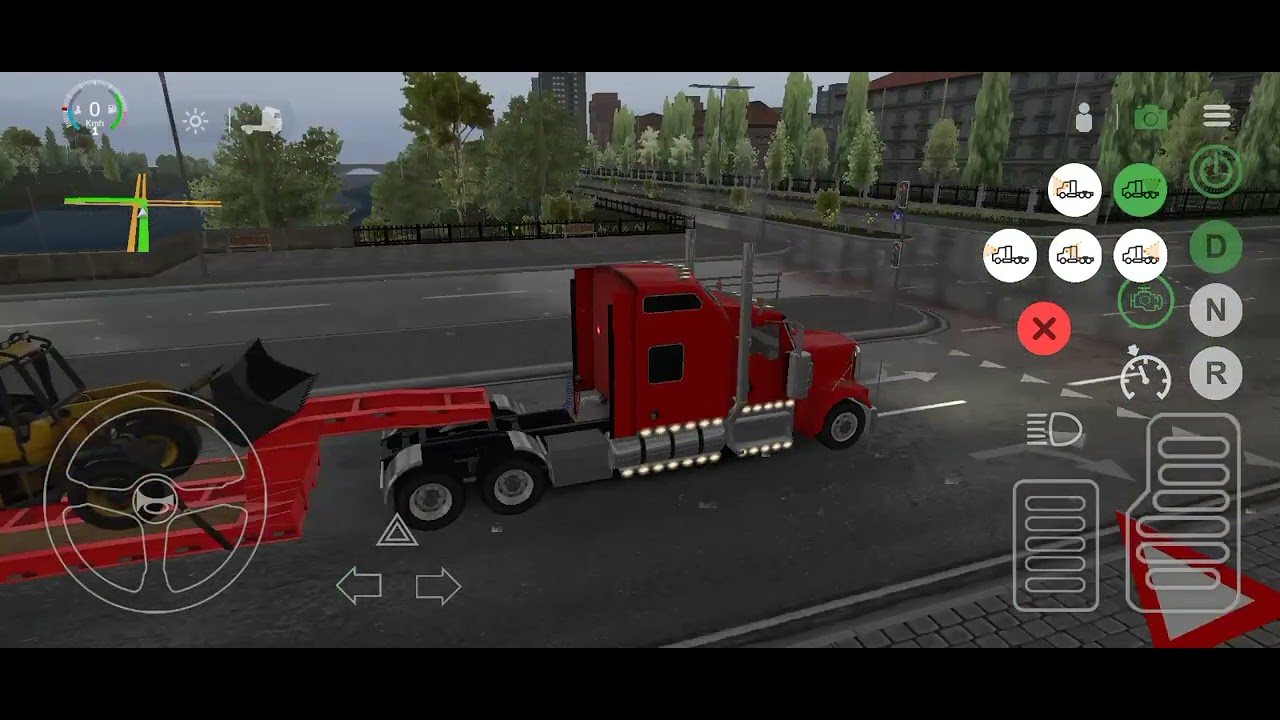 Kenworth w900 6x4 llevando máquiria pesadas 