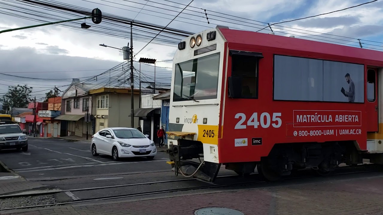 Incofer train headed eastbound to the Basilica station in Cartago, Costa Rica