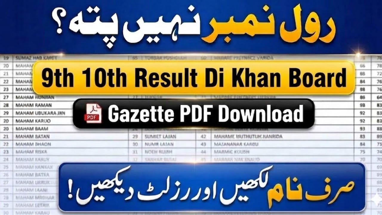 Dera Ismail khan board 9th 10th class Result Gazette 2026 bise Dik Board Matric result check by name
