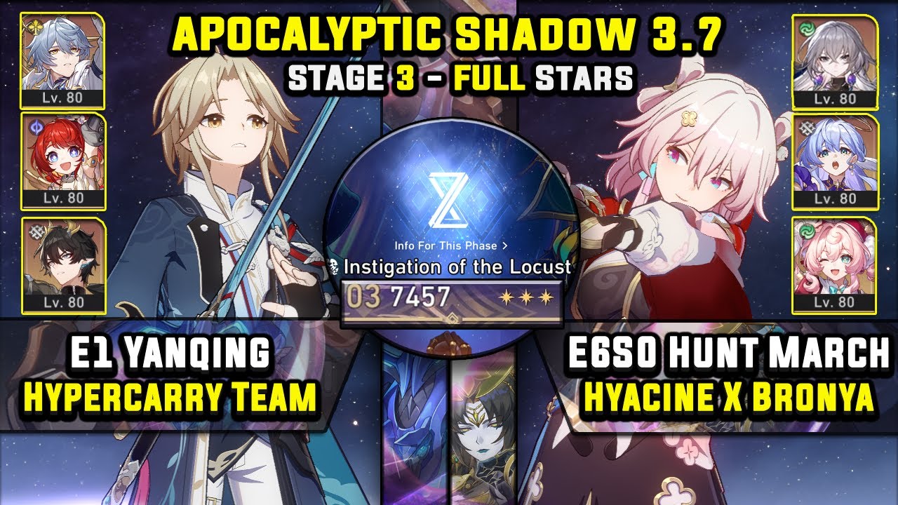 E1 Yanqing Carry & E6 Hunt March Carry (3 Stars) Apocalyptic Shadow 3 Honkai Star Rail 3.7