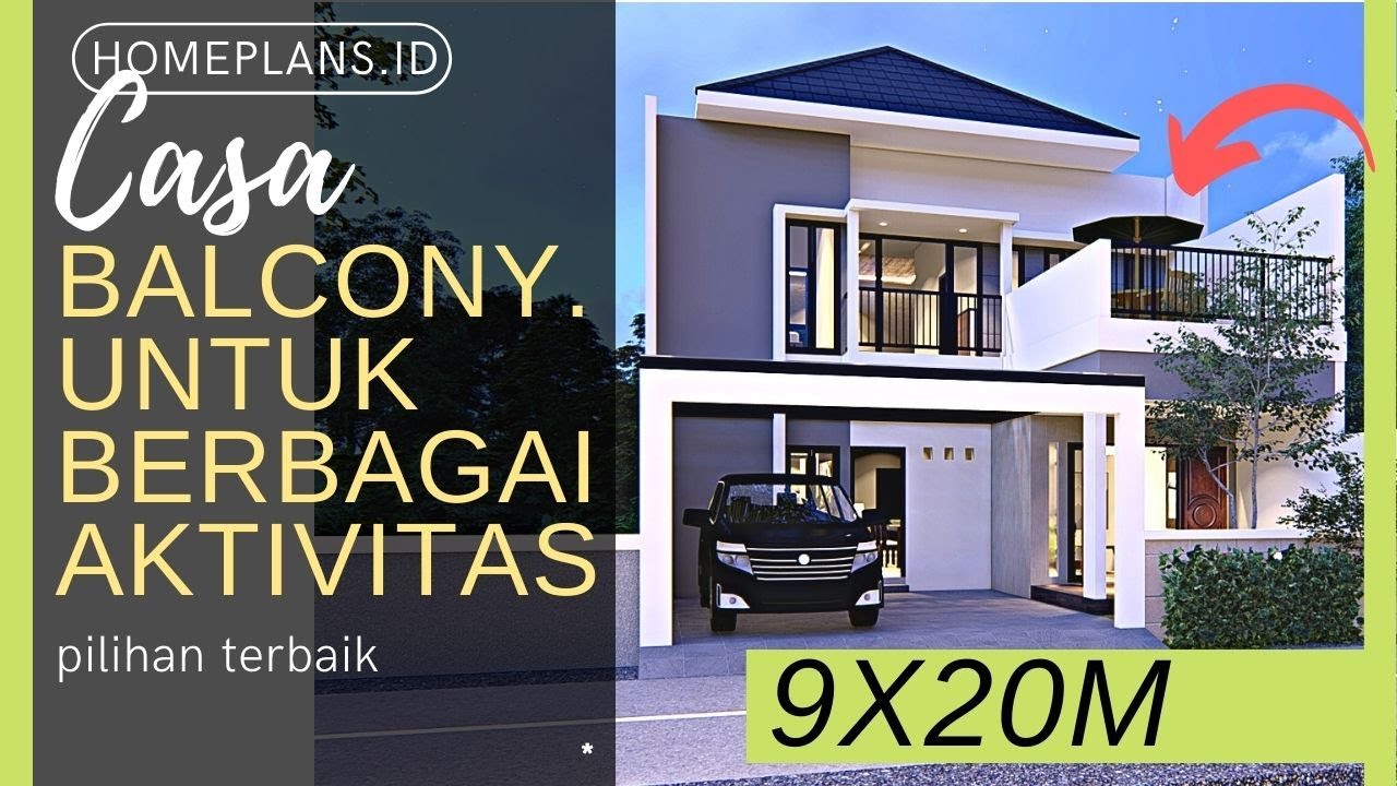 Rumah dengan balkon Super Lega Kamar seperti Hotel 9x20m [kode 260z]