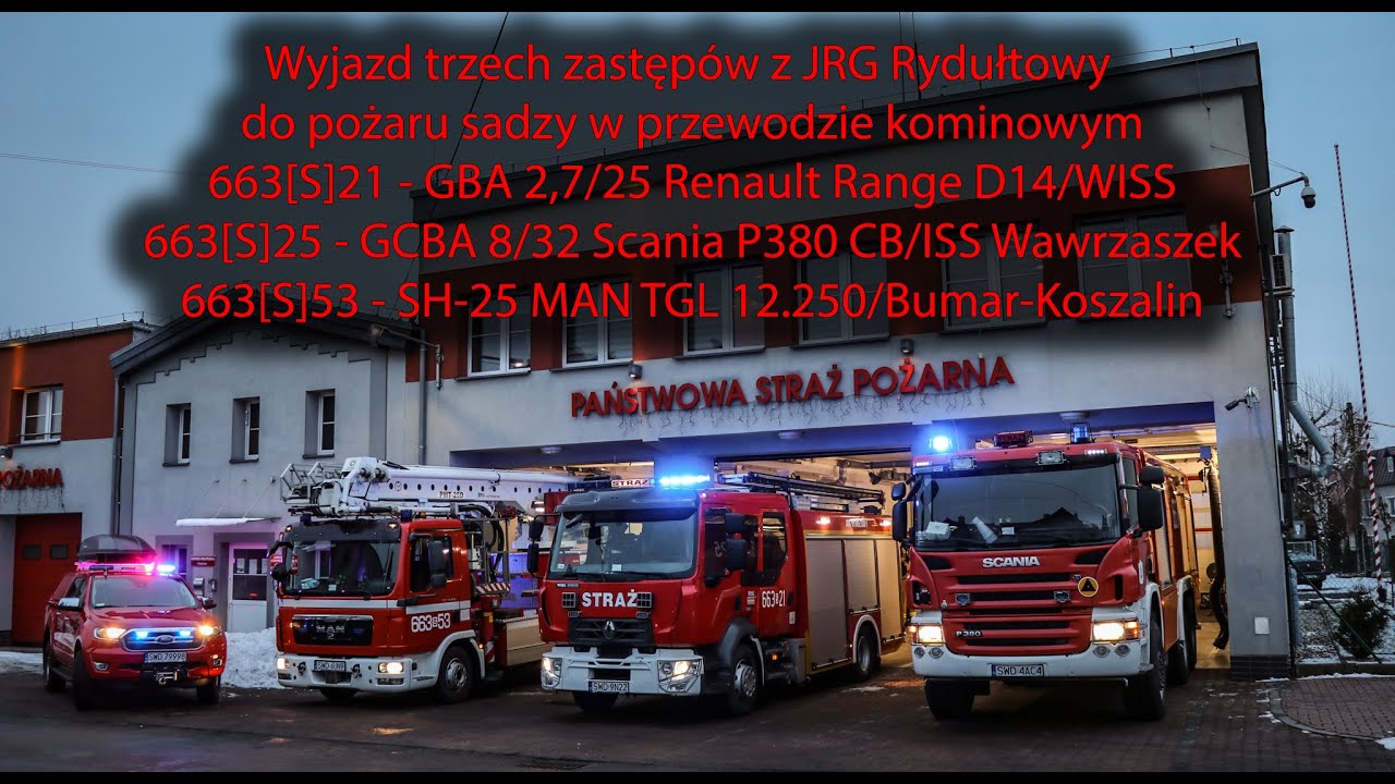 Wyjazd alarmowy trzech zastępów JRG Rydułtowy! 663[S]21,25 i 53 do pożaru sadzy w kominie