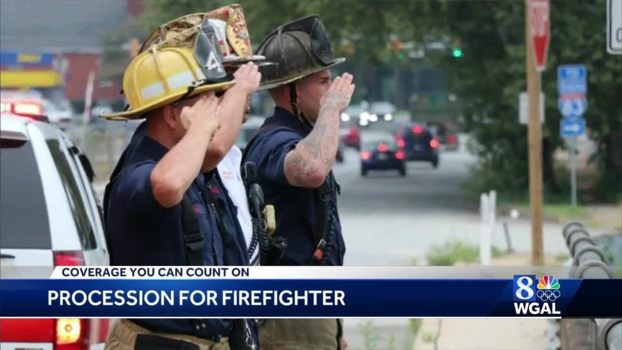 First responders line highways for Adams County firefighter who died after being injured respondi...
