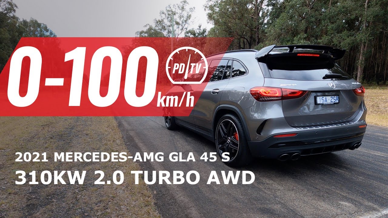 Mercedes-AMG GLA 45 S 2021 года, разгон от 0 до 100 км/ч и звук двигателя