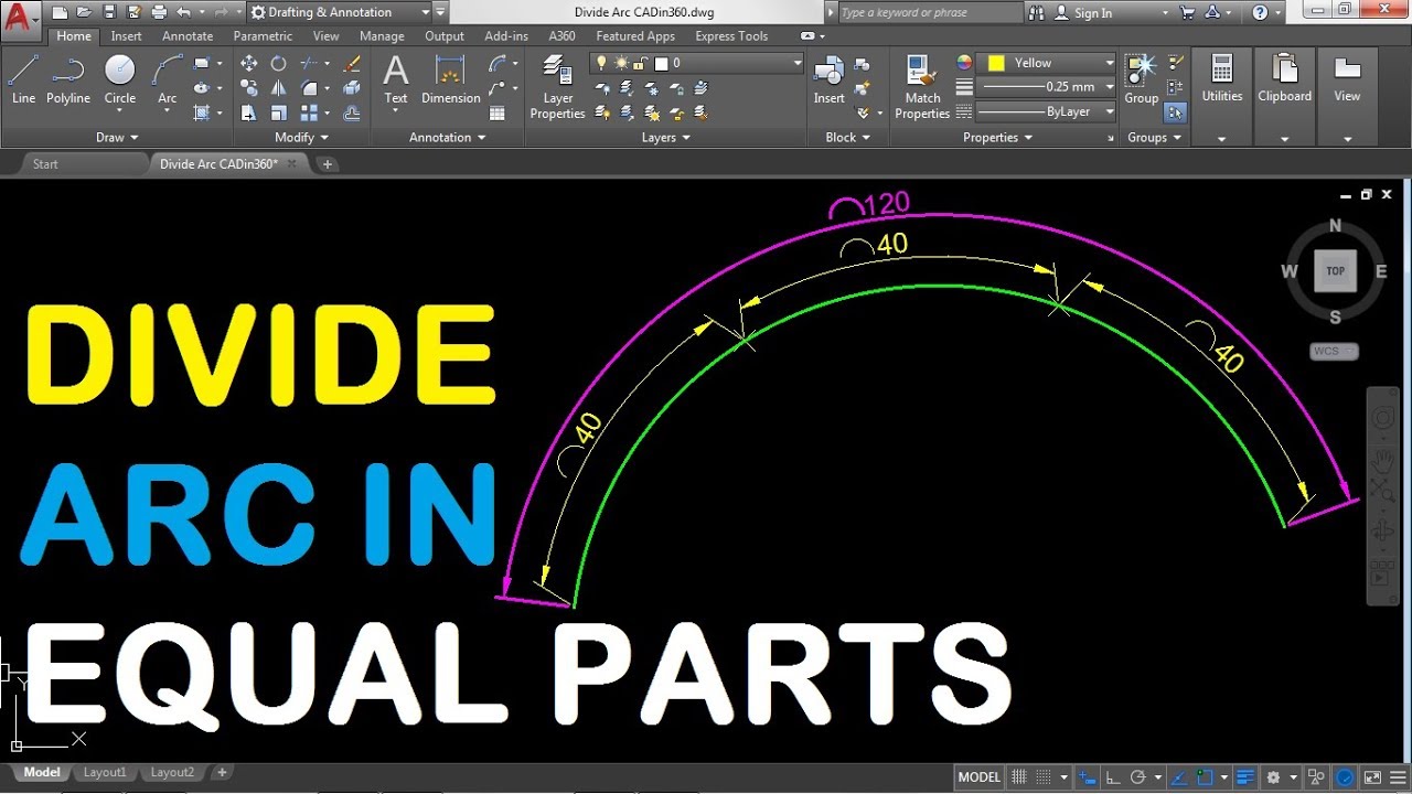 How to Divide an Arc in Equal Parts in AutoCAD 2018