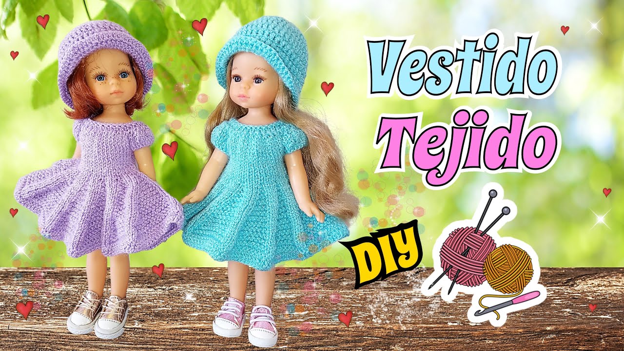 VESTIDO BONITO tejido para MUÑECA Tutorial 2 AGUJAS