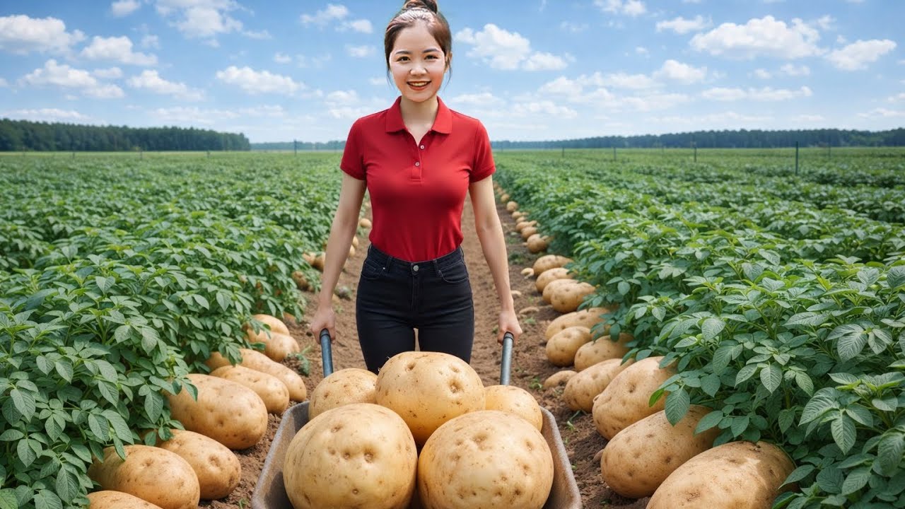 Harvesting 1000+KG of giant POTATOES to sell. Cooking them into french fries-Village life