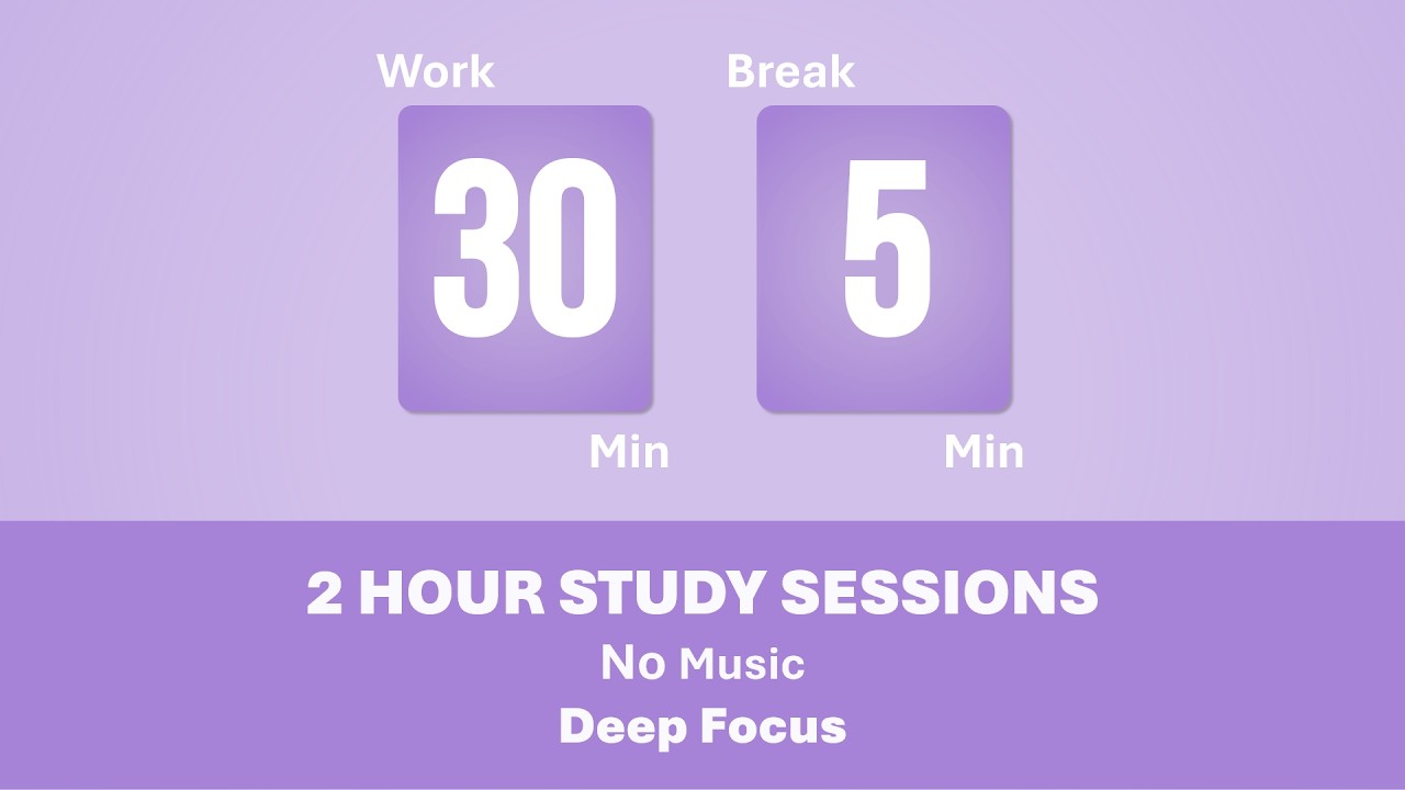 30/5 Pomodoro Timer 🌺💜 2 Hours study | No music | Soft Aesthetic | Pastel Purple Timer