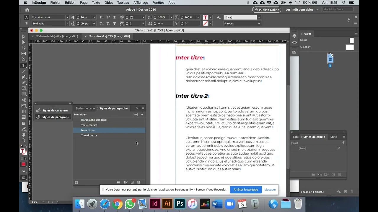 InDesign styles de paragraphes et de caractère