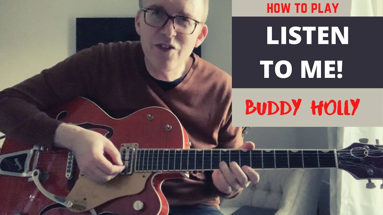 LISTEN TO ME - BUDDY HOLLY GUITAR LESSON on a Taylor GS / Gretsch G6120